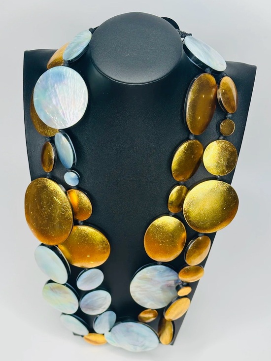 Pamela Saccarello Jewelry - Pamela Saccarello Couture MOP Wood Necklace & Clip On Earrings Artisan Set
